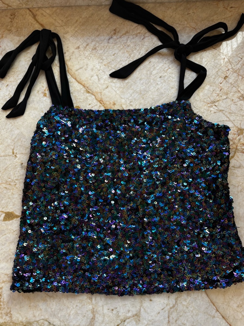 Free People Black Sequin Tie-Strap Tank Top